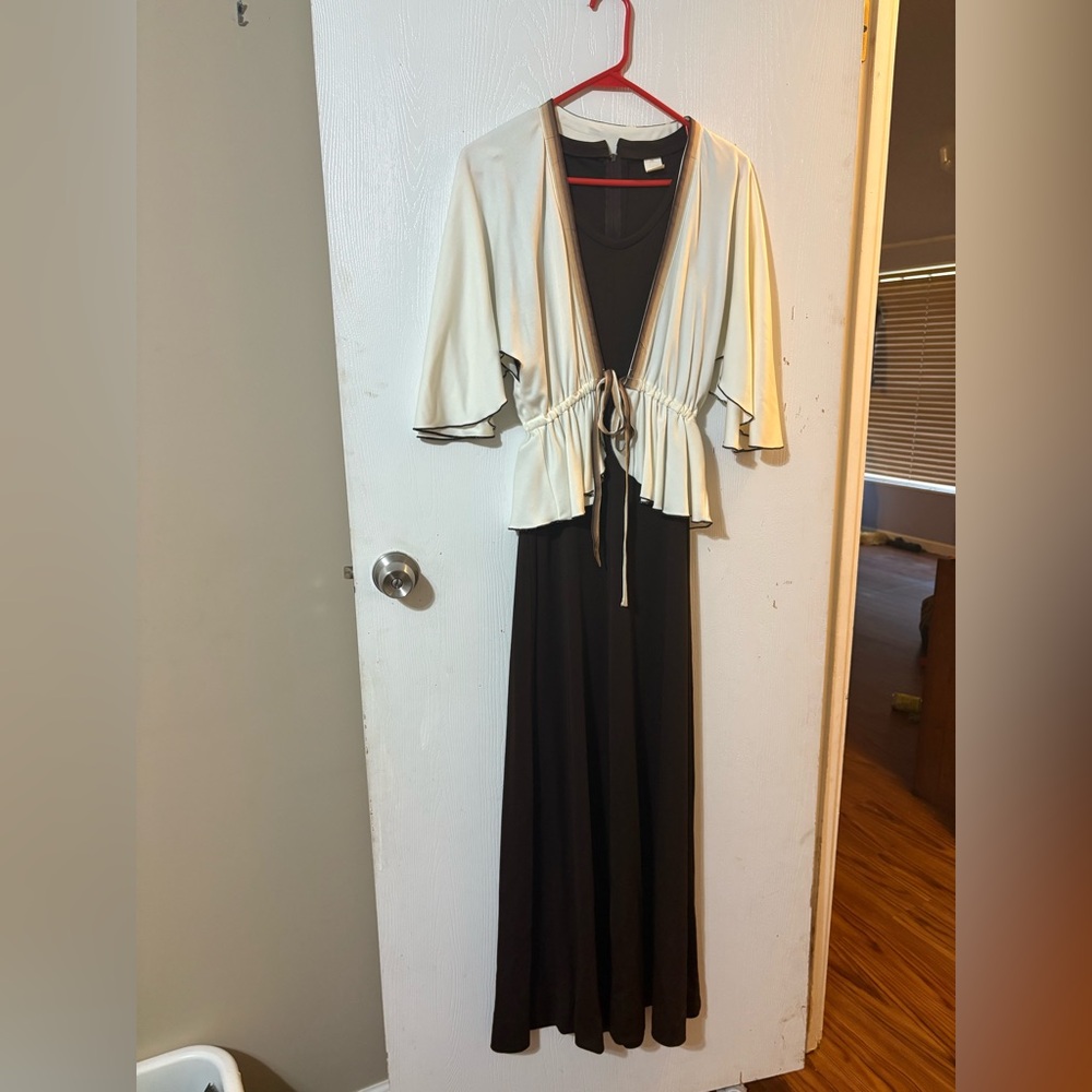 Vintage 70’s Brown Maxi Dress with Sheer Batwing Shawl